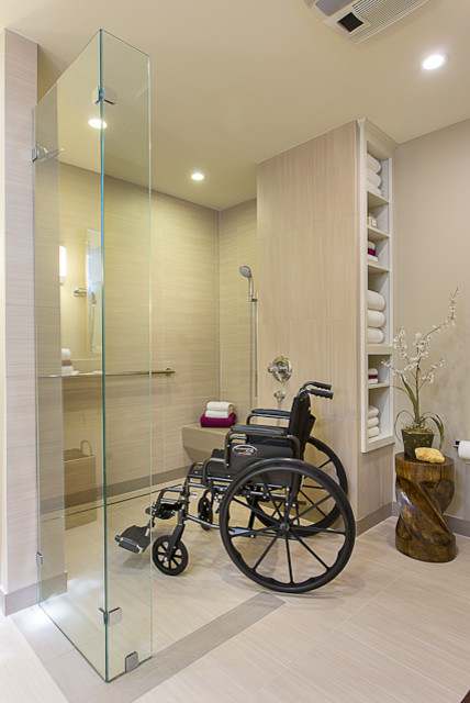 Aging in Place & Special Needs Construction Image of newly renovated, wheel chair accessible shower.