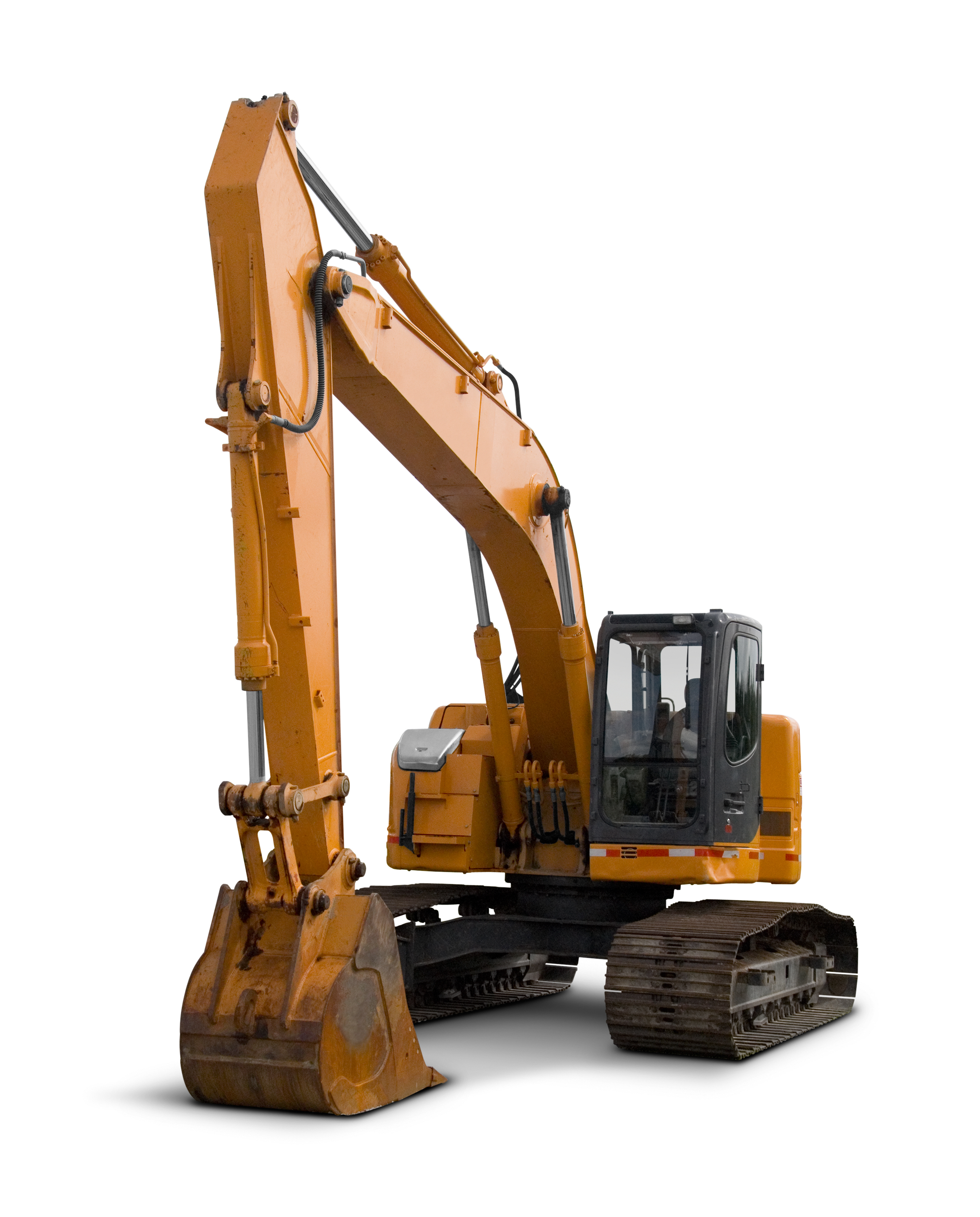 The image is of a large yellow power shovel used in construction. It is a type of bulldozer and falls under the category of construction equipment. The additional context mentions MBK Constructors in Ann Arbor, MI, specializing in home improvements.