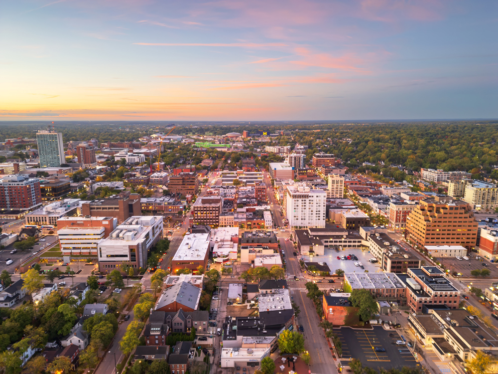 AdobeStock_1214958399_Preview View of Ann Arbor Michigan from the skies