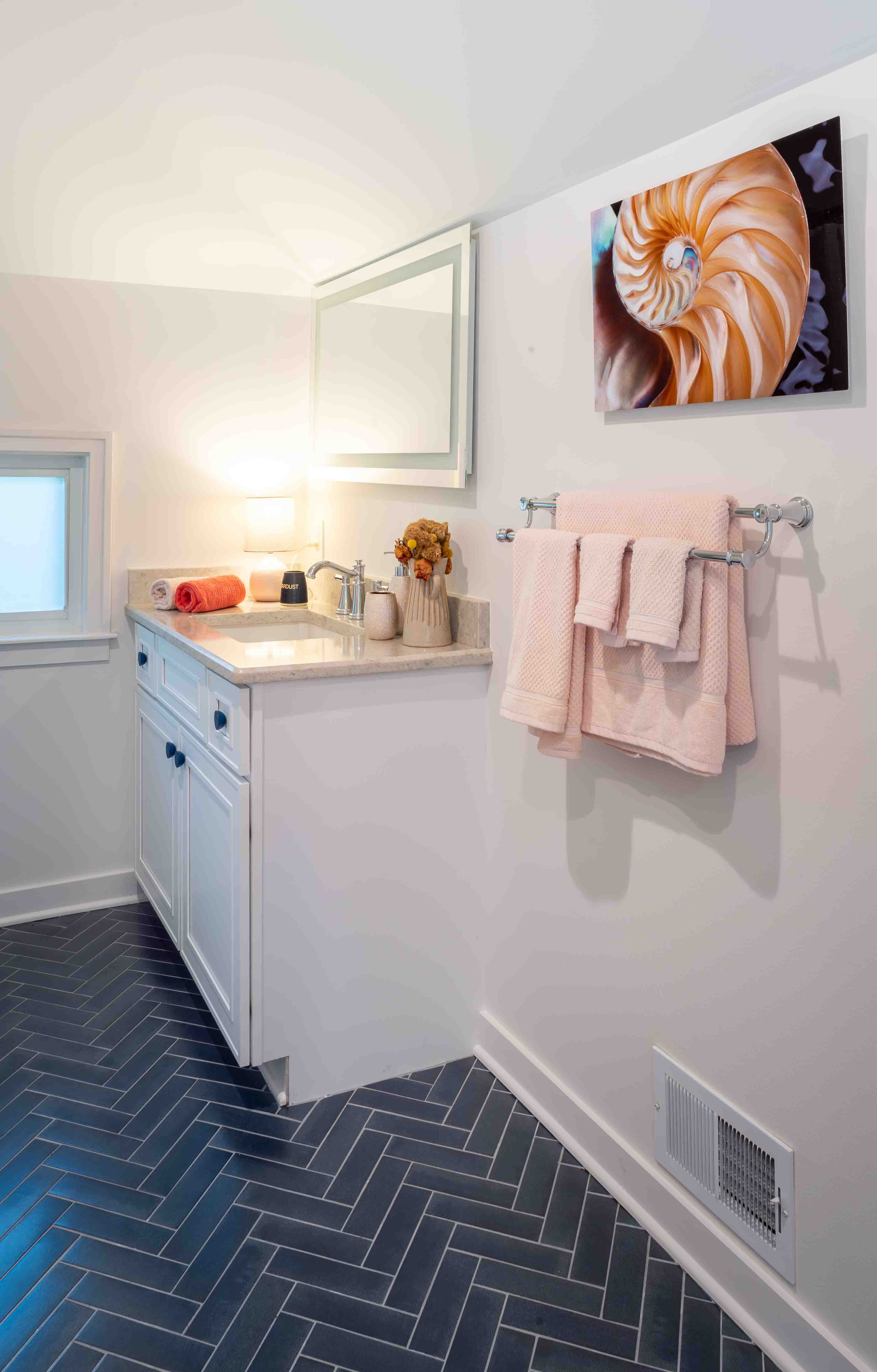 Bathroom vanity and mirror.